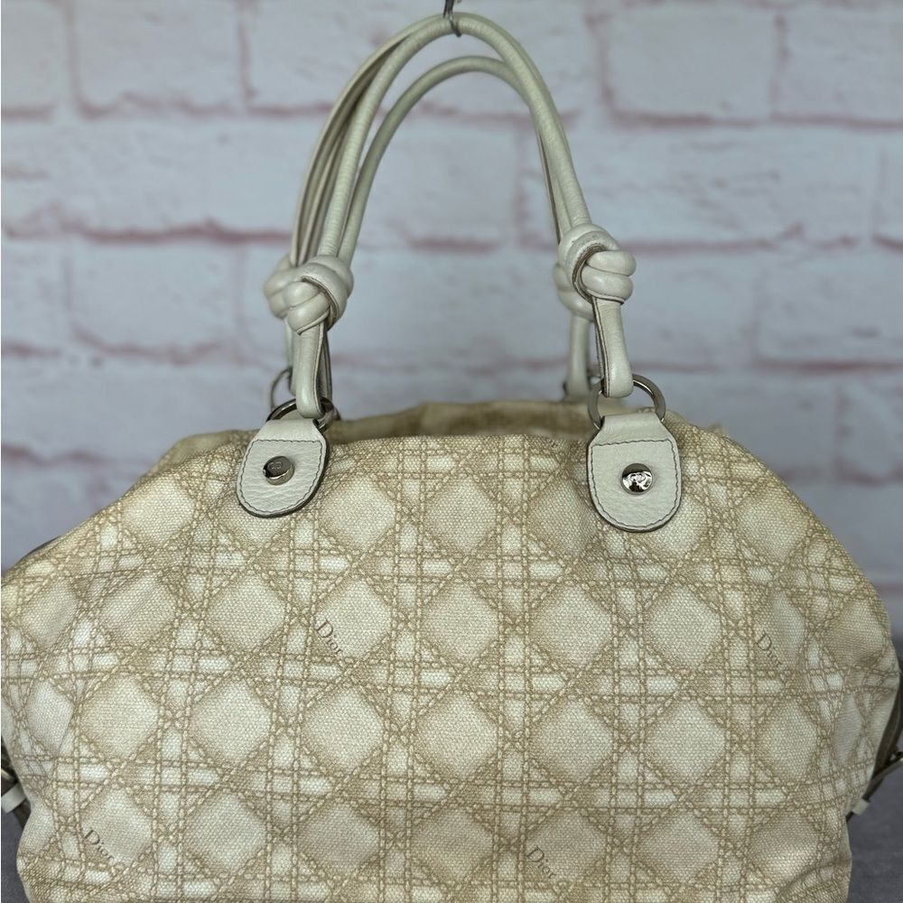 Dior Cream Cherie Cannage Printed Canvas Zip Bag - Picture 3 of 16